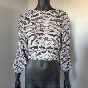 AllSaints Abstract Zebra Print Crinkle Crop Top US 4